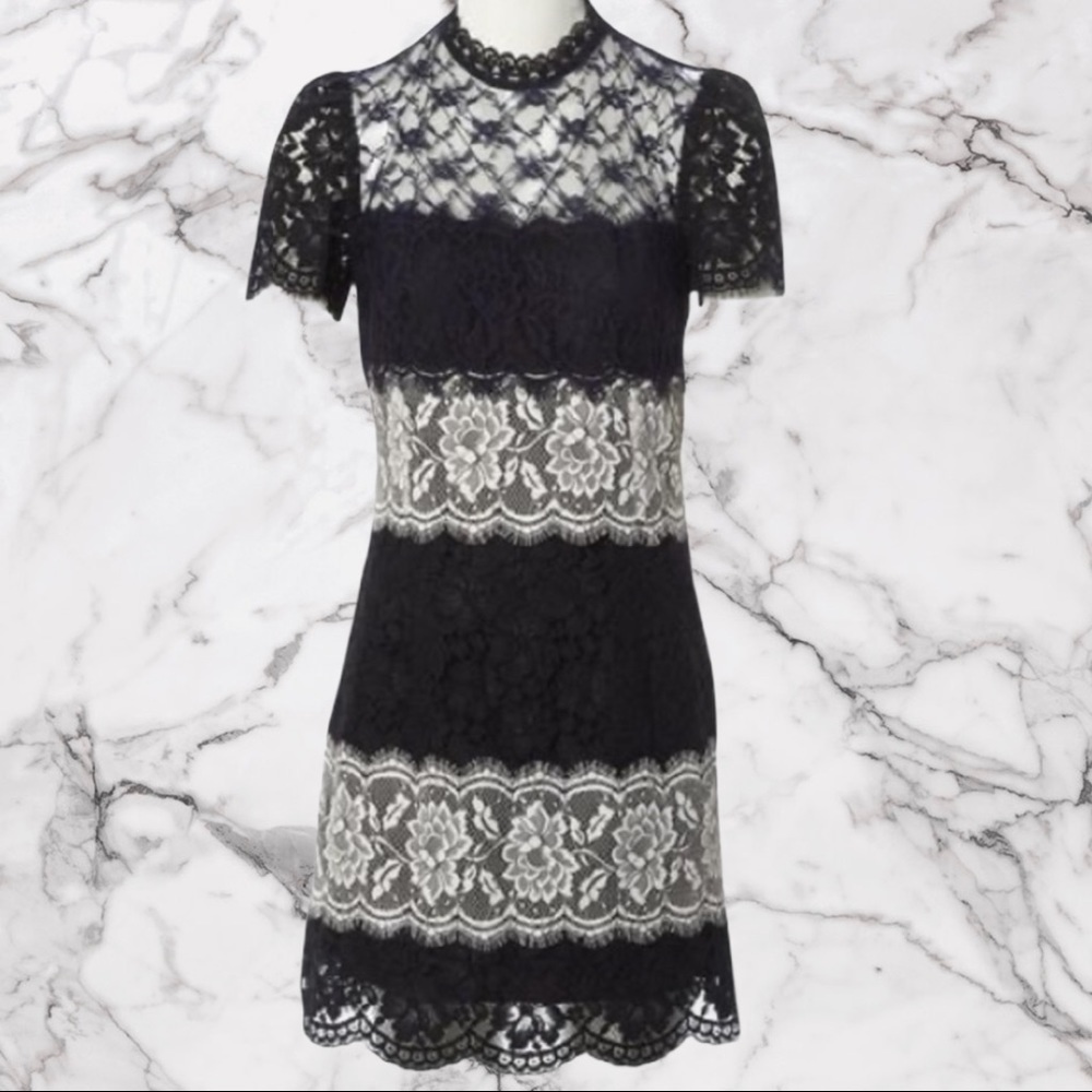 SANDRO Darleen Three-tone Lace Mini Dress In Black